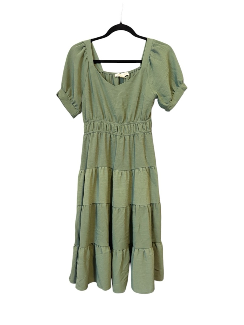 Monteau Los Angeles Green Tiered Midi Dress Size Small Cottagecore Peasant